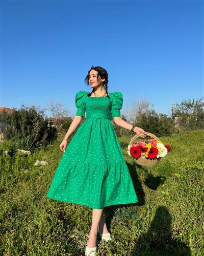 Yeşil kemerli poplin
