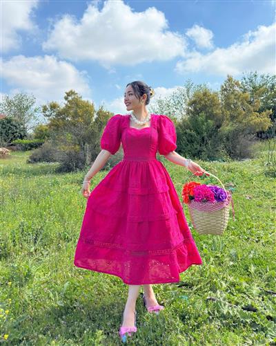 PEMBE PAMUKLU FİSTO PRENSES ELBİSE