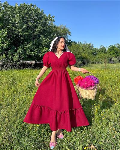 BORDO MÜSLİM KUMAŞ ELBİSE