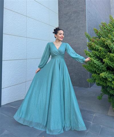 SUYEŞİLİ SİMLİ ABİYE ELBİSE