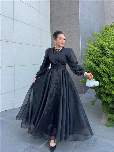SİYAH ŞİFON PRENSES ABİYE ELBİSE