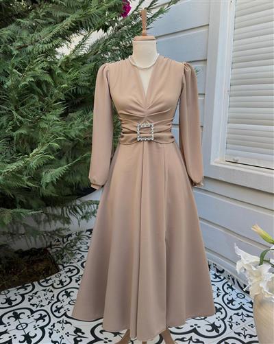 BEJ TAŞ TOKALI ABİYE ELBİSE