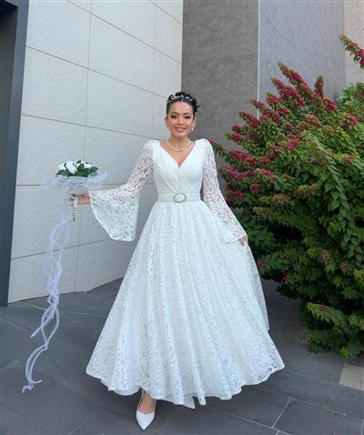 BEYAZ TASARIM DANTELLİ ABİYE