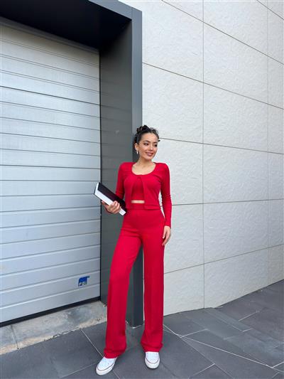 KIRMIZI PAMUKLU ÜÇLÜ TAKIM