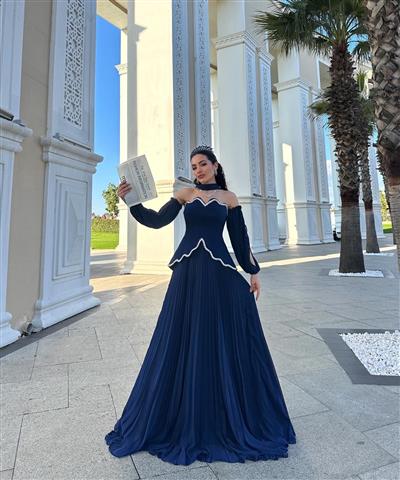 LACİVERT OLİVA TAŞLI TASARIM ABİYE