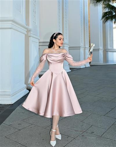 PUDRA SOFİA SATEN DANTELLİ ABİYE