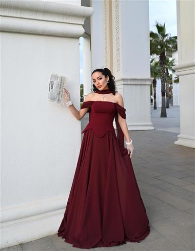BORDO FLORA ŞİFON DRESS