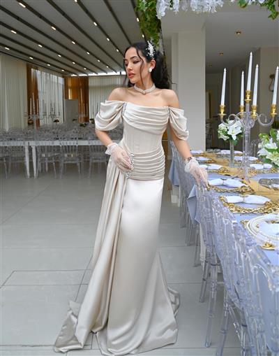 ARİA TAŞ RENK SATEN DRESS