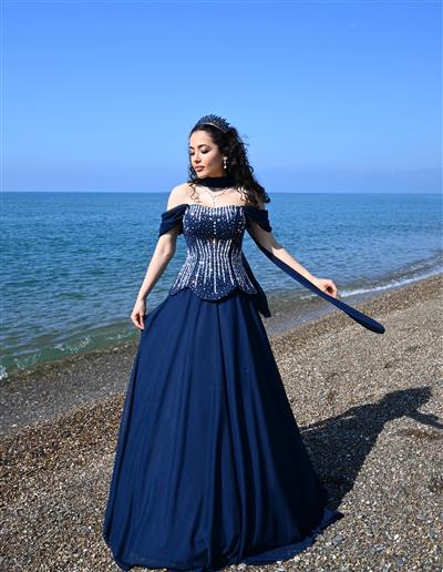 POLİNA İNDİGO TAŞLI DRESS