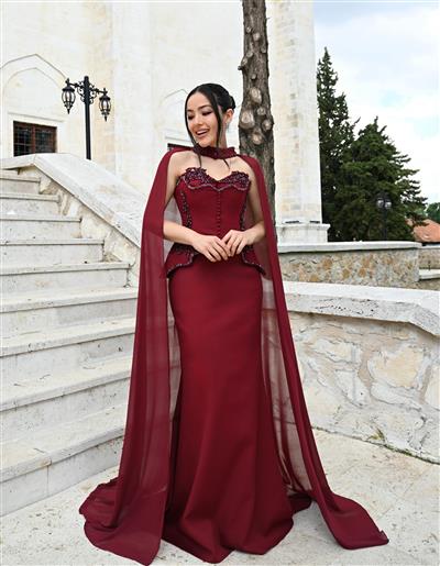 PARLA PELERİNLİ KORSELİ DRESS