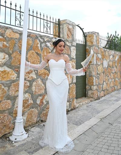 ALİNA BEYAZ TAŞLI KORSELİ DRESS