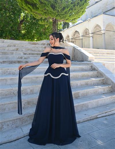 ASUDE İNDİGO TAŞLI DRESS