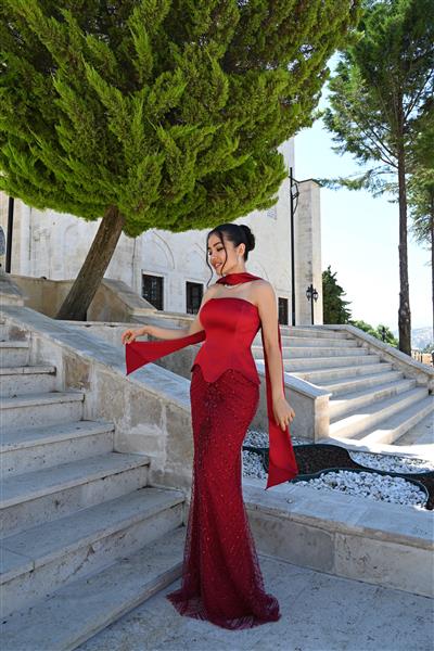 YAĞMUR KIRMIZI TAŞLI DRESS