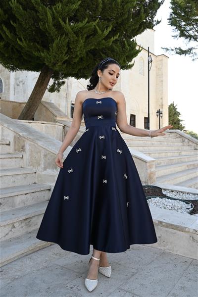 LALE İNDİGO TAŞLI DRESS